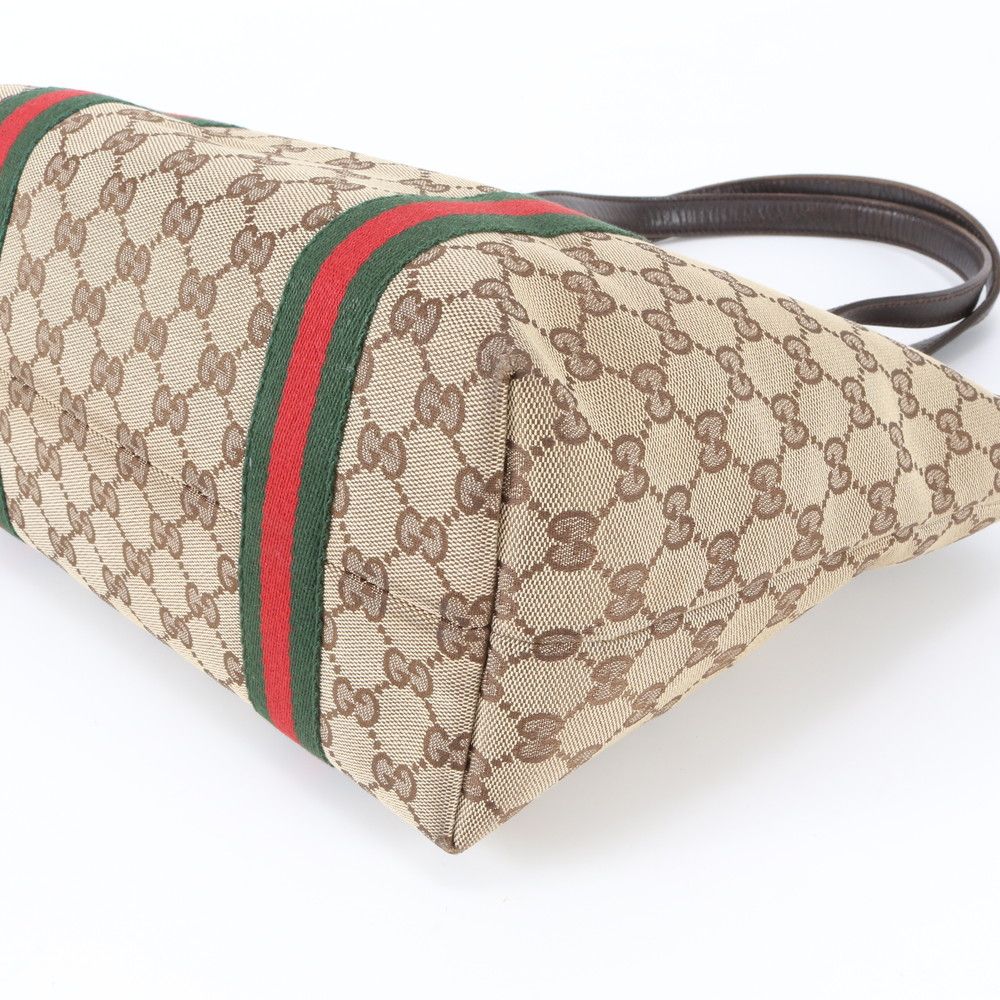 Gucci GG Canvas Sherry Line Leather Handbag Tote Brown — view 5