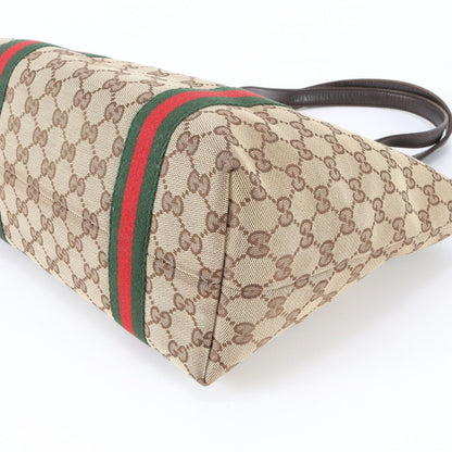 Gucci GG Canvas Sherry Line Leather Handbag Tote Brown — view 5