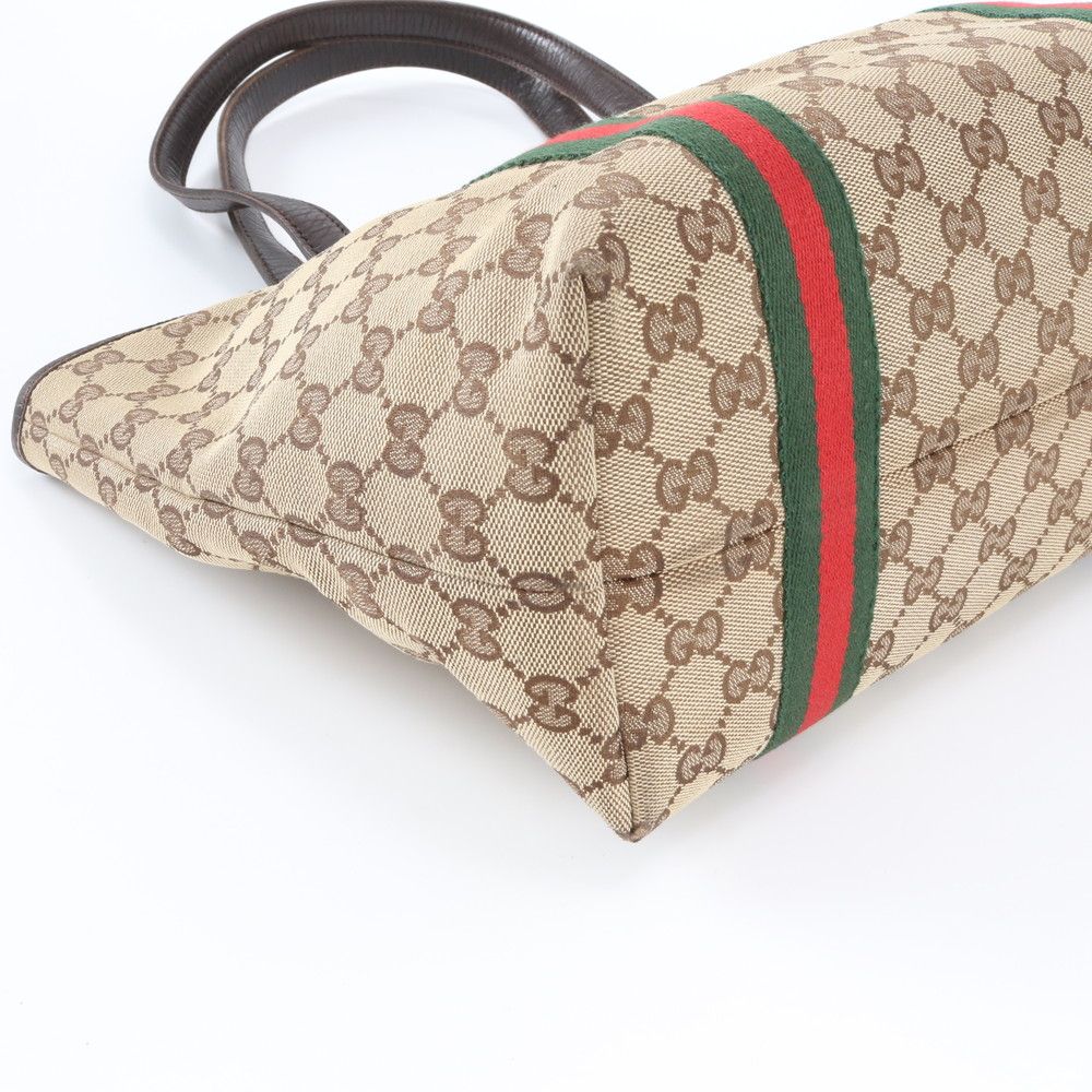 Gucci GG Canvas Sherry Line Leather Handbag Tote Brown — view 4