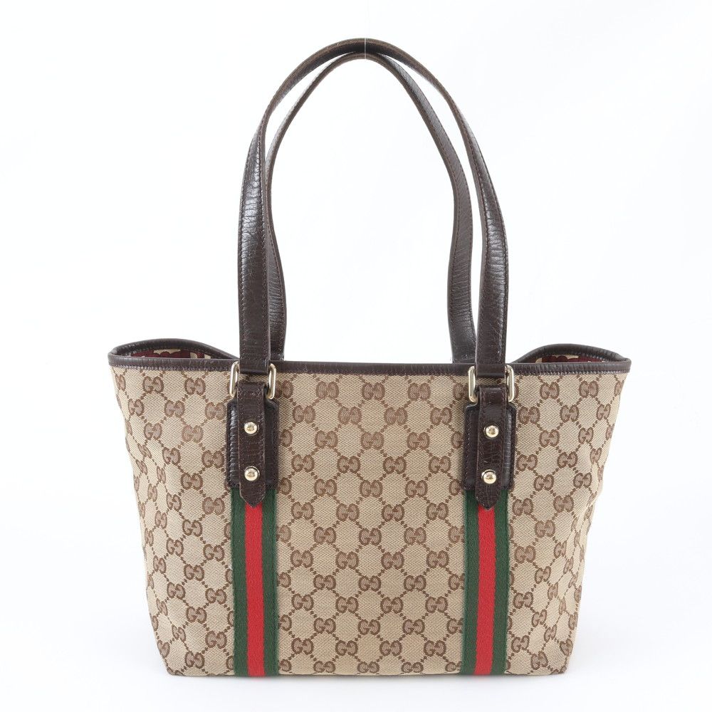 Gucci GG Canvas Sherry Line Leather Handbag Tote Brown — view 3