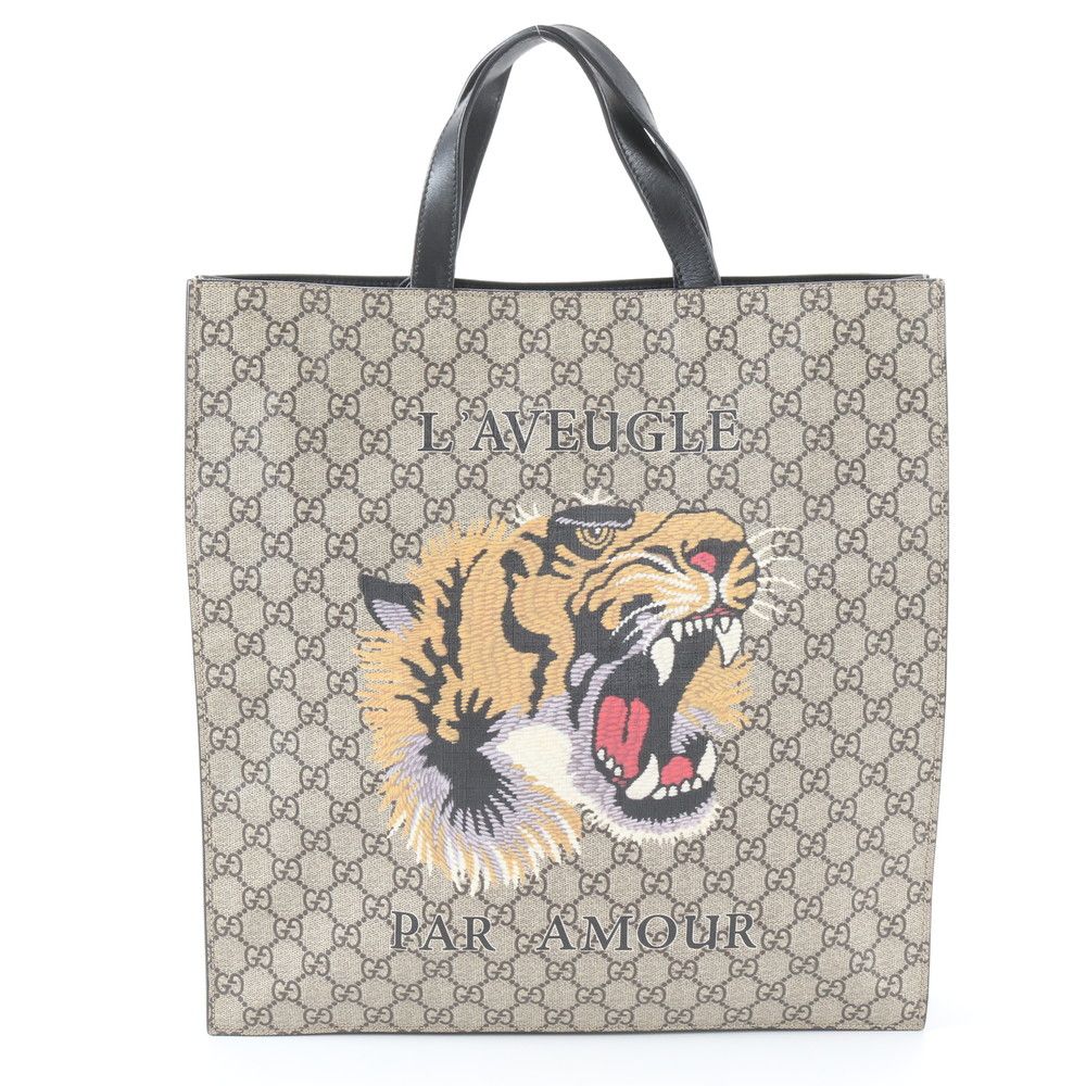 Gucci GG Supreme Tiger Print Leather Tote Shoulder Business