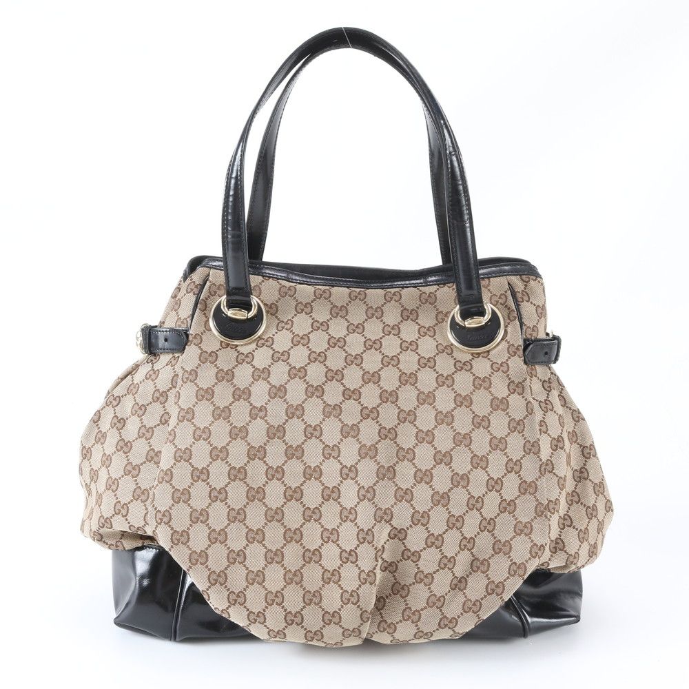 Gucci GG Canvas Leather Tote Shoulder Hand Brown