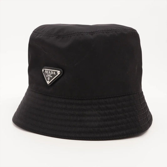 Prada Li Nylon Triangle Logo L Bucket Hat Black