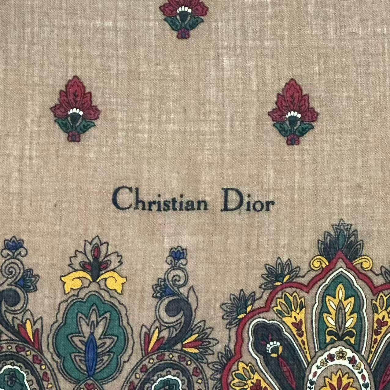 Dior Wool Extra Large Shawl Scarf Paisley Pattern Brown — view 7