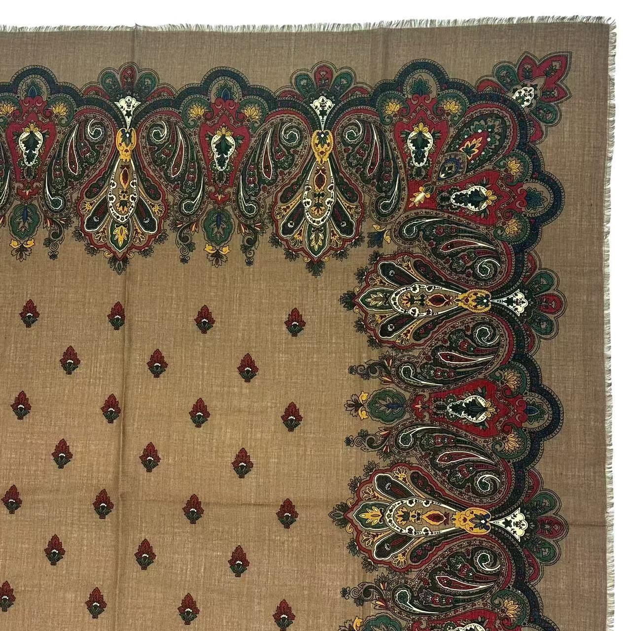 Dior Wool Extra Large Shawl Scarf Paisley Pattern Brown — view 3