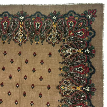 Dior Wool Extra Large Shawl Scarf Paisley Pattern Brown — view 3