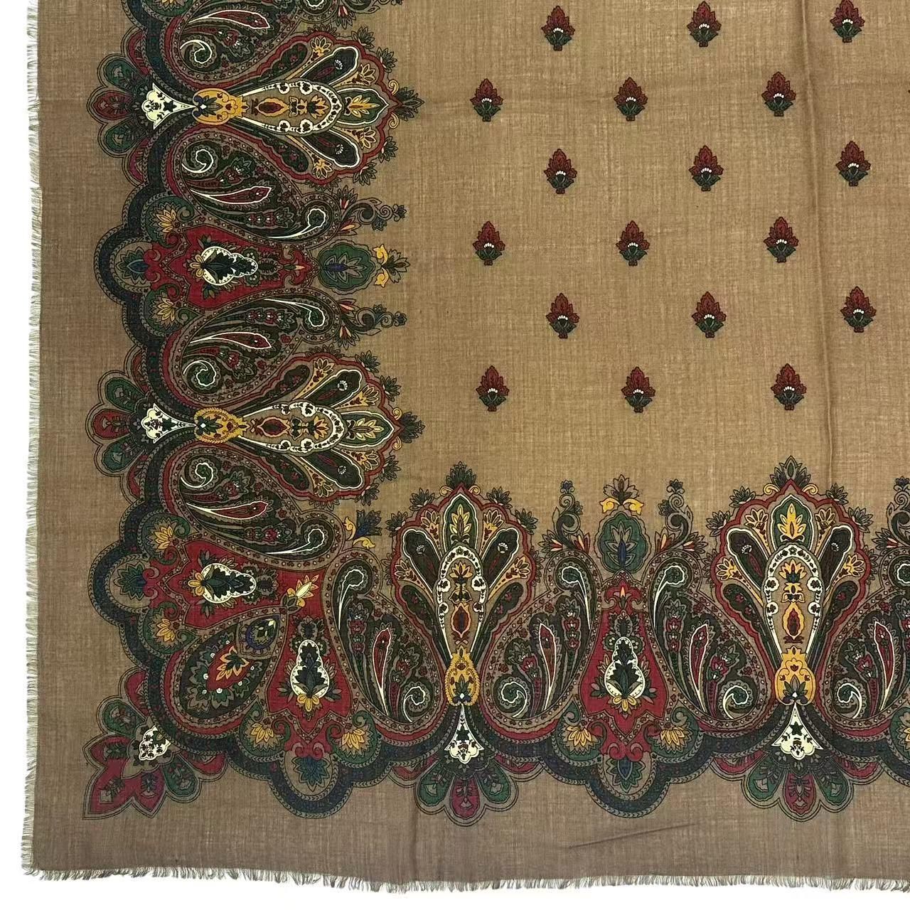 Dior Wool Extra Large Shawl Scarf Paisley Pattern Brown — view 5