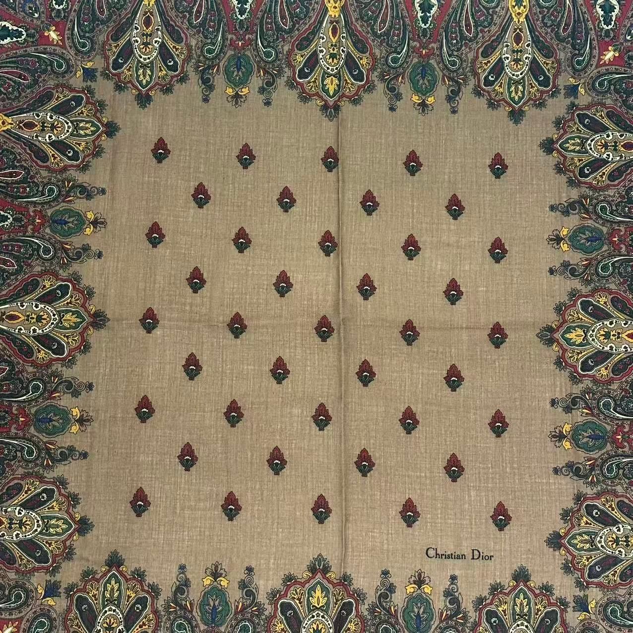 Dior Wool Extra Large Shawl Scarf Paisley Pattern Brown — view 6