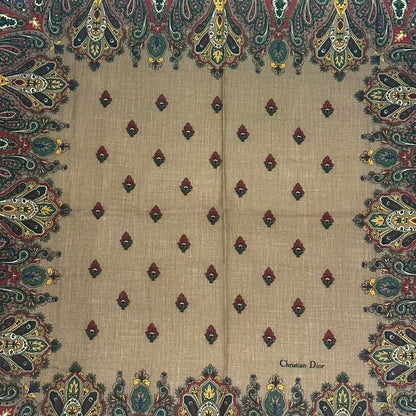 Dior Wool Extra Large Shawl Scarf Paisley Pattern Brown — view 6