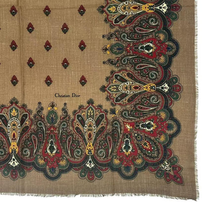 Dior Wool Extra Large Shawl Scarf Paisley Pattern Brown — view 4