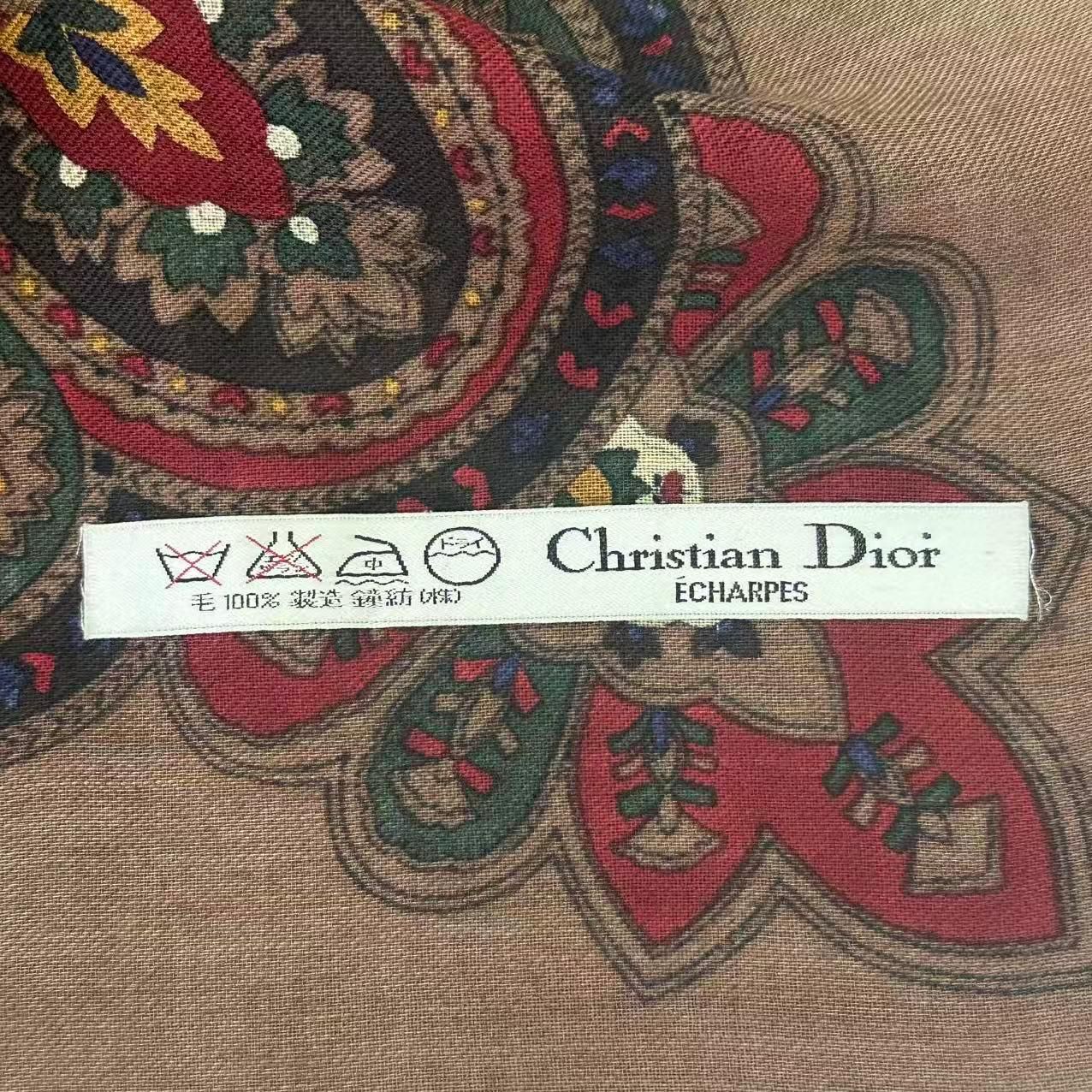 Dior Wool Extra Large Shawl Scarf Paisley Pattern Brown — view 8