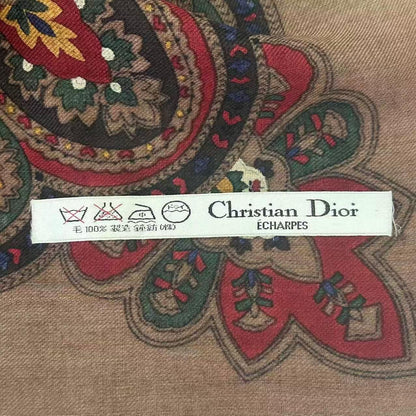 Dior Wool Extra Large Shawl Scarf Paisley Pattern Brown — view 8