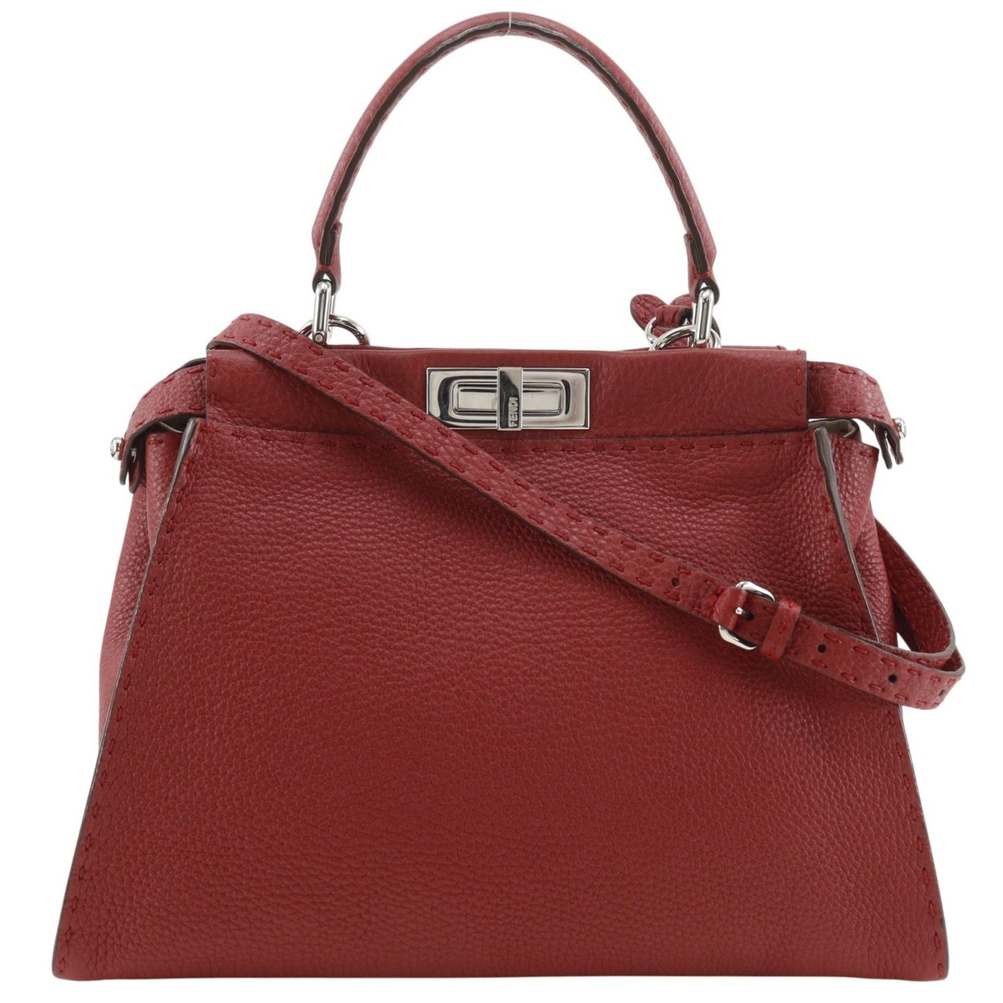 Fendi Peekaboo Selleria 2-Way Shoulder Leather Red Handbag