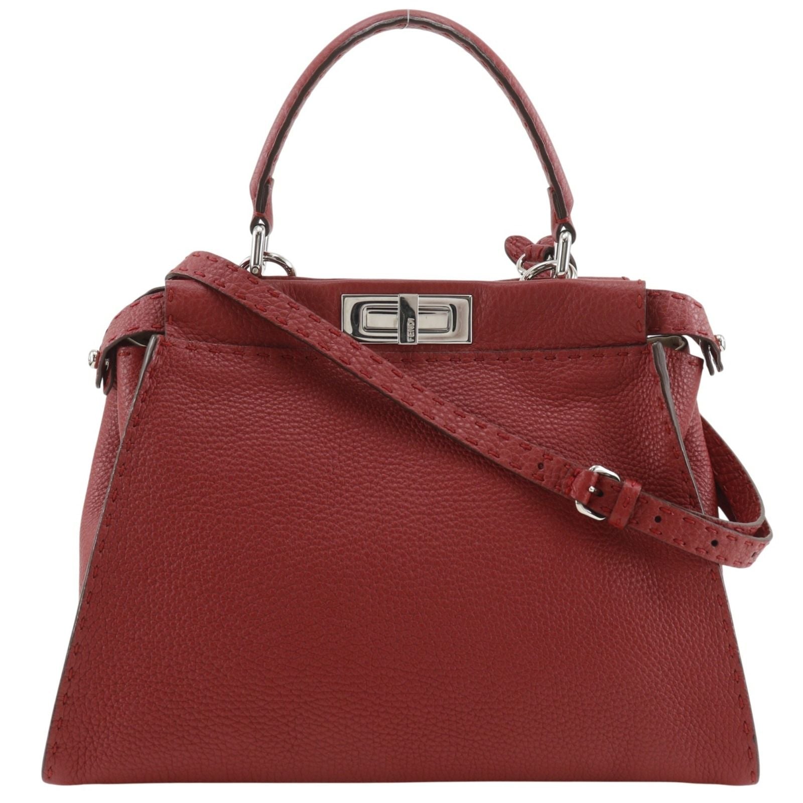 Fendi Peekaboo Selleria 2-Way Shoulder Leather Red Handbag