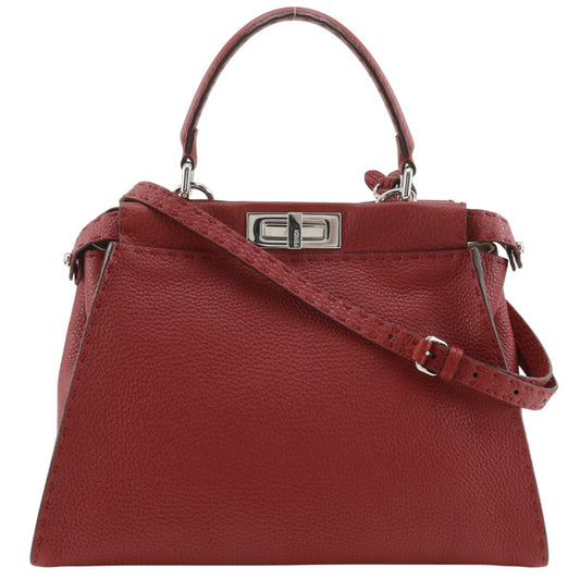 Fendi Peekaboo Selleria 2-Way Shoulder Leather Red Handbag