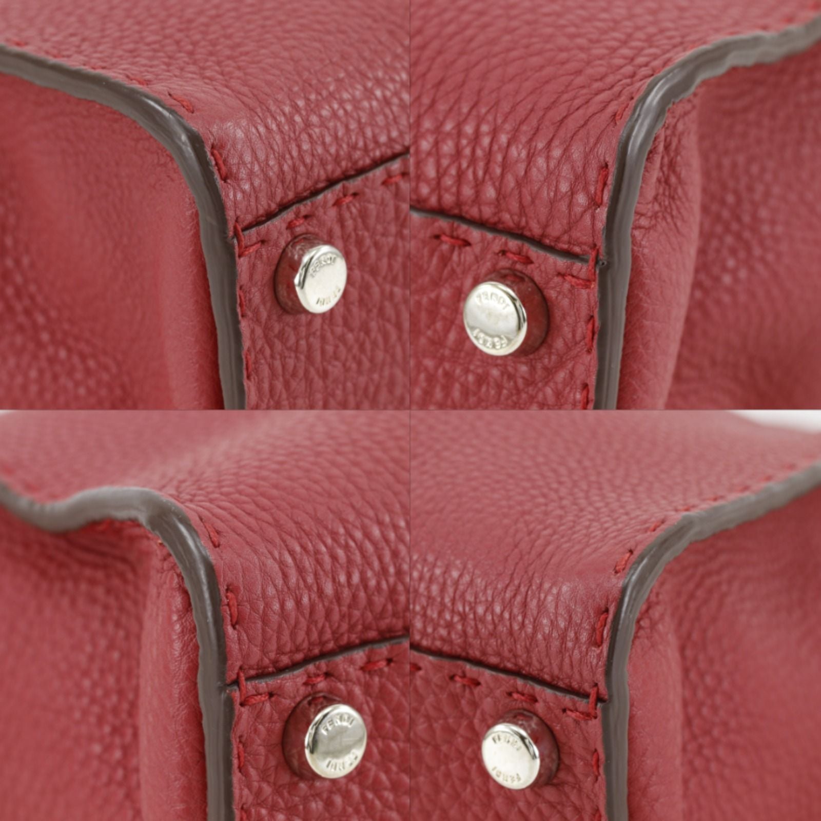 Fendi Peekaboo Selleria 2-Way Shoulder Leather Red Handbag — view 4
