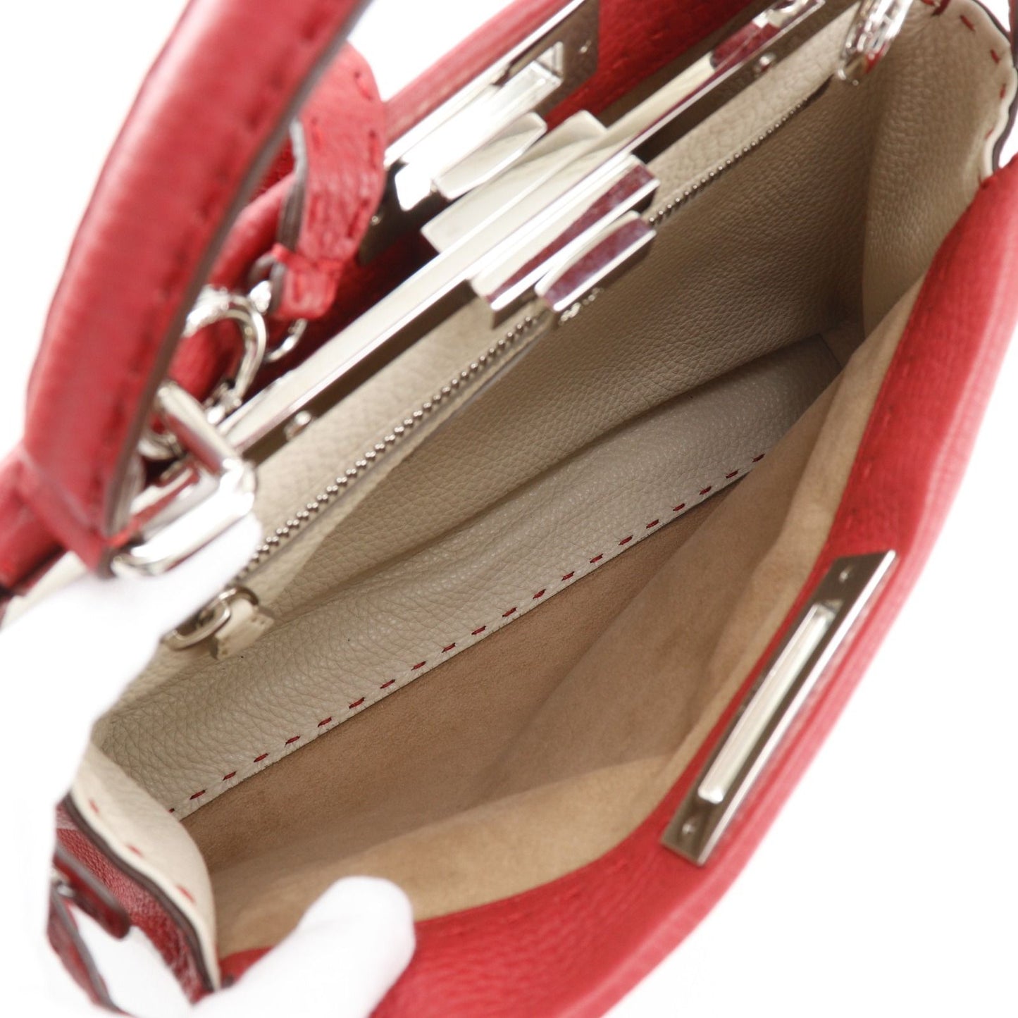 Fendi Peekaboo Selleria 2-Way Shoulder Leather Red Handbag — view 6