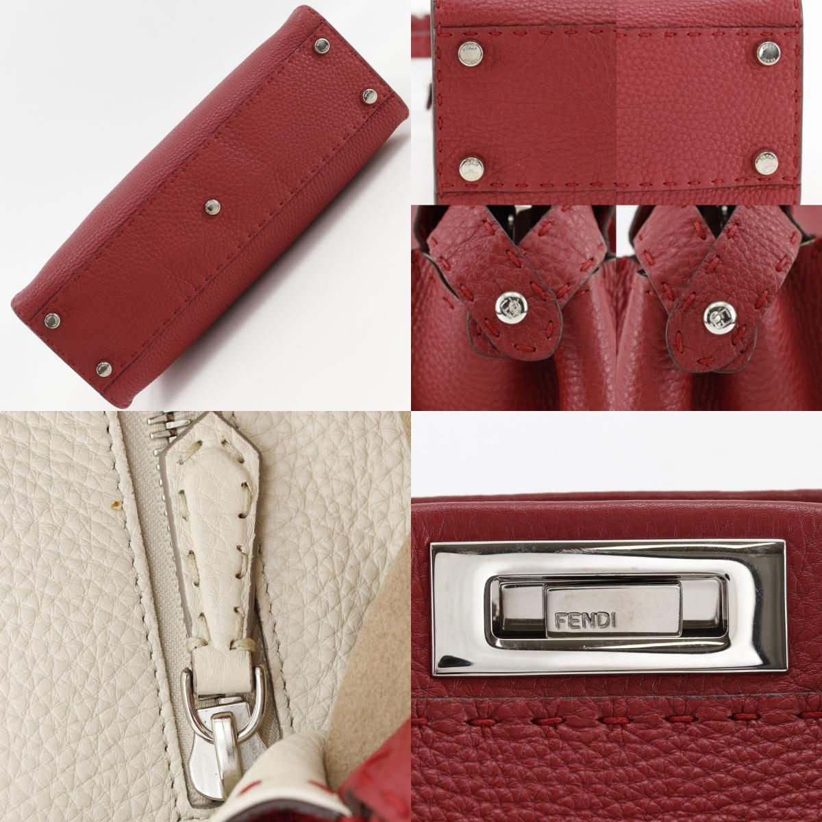 Fendi Peekaboo Selleria 2-Way Shoulder Leather Red Handbag — view 9
