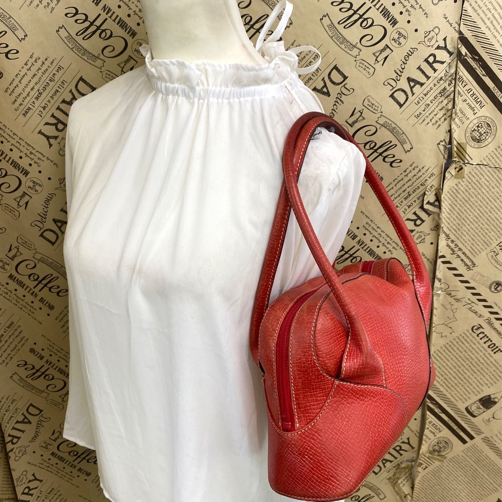 Loewe Handbag Mini Boston Leather Red Anagram Tote Travel — view 3