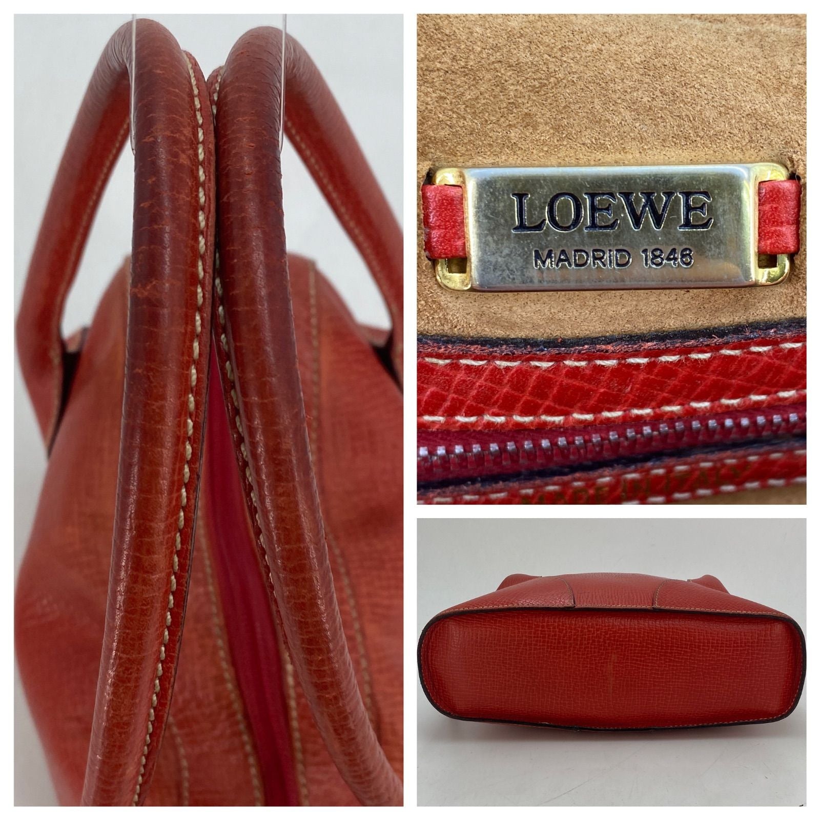 Loewe Handbag Mini Boston Leather Red Anagram Tote Travel — view 4