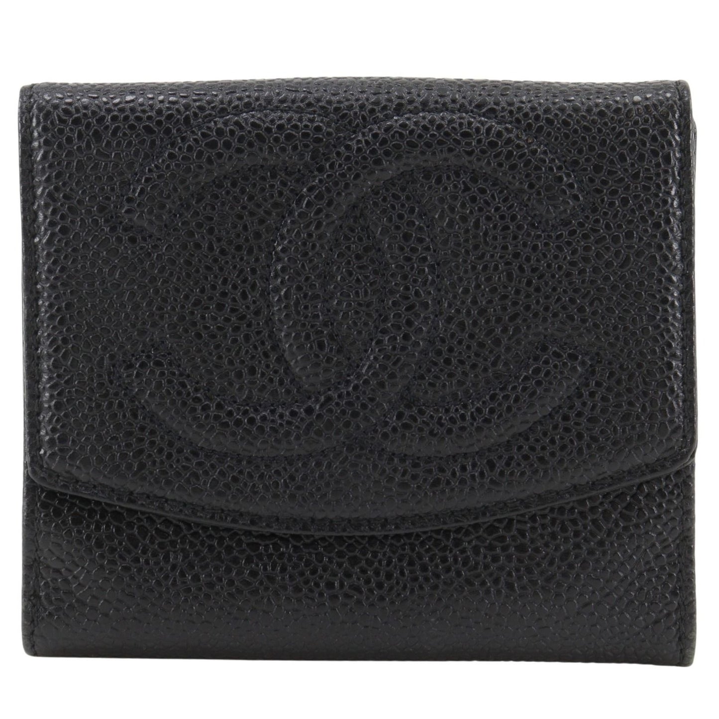Chanel CC Logo Caviar Leather Black Bifold Wallet