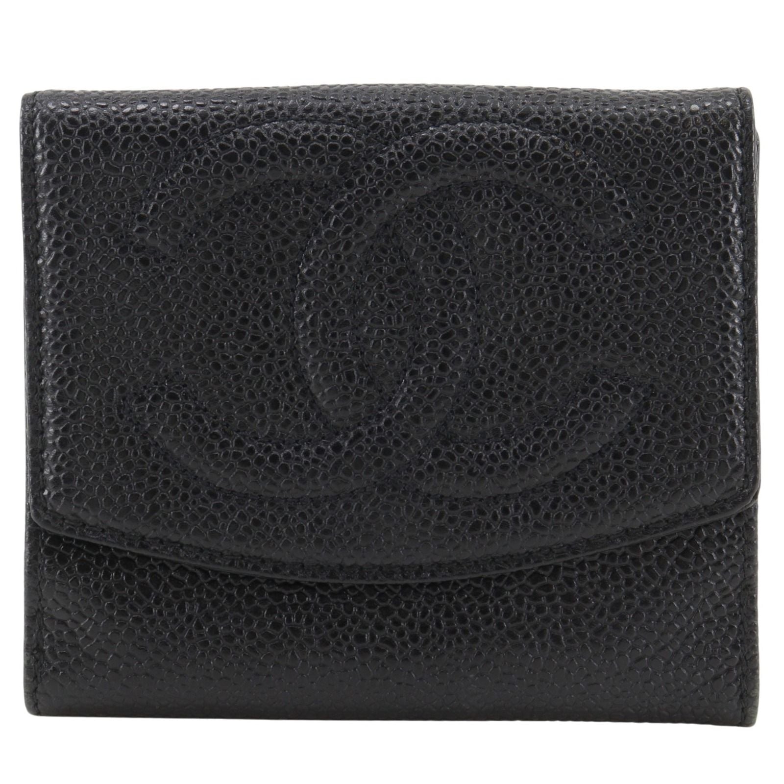 Chanel CC Logo Caviar Leather Black Bifold Wallet