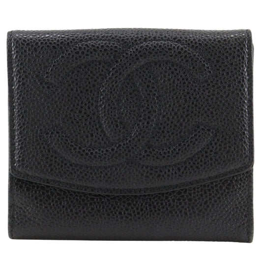 Chanel CC Logo Caviar Leather Black Bifold Wallet