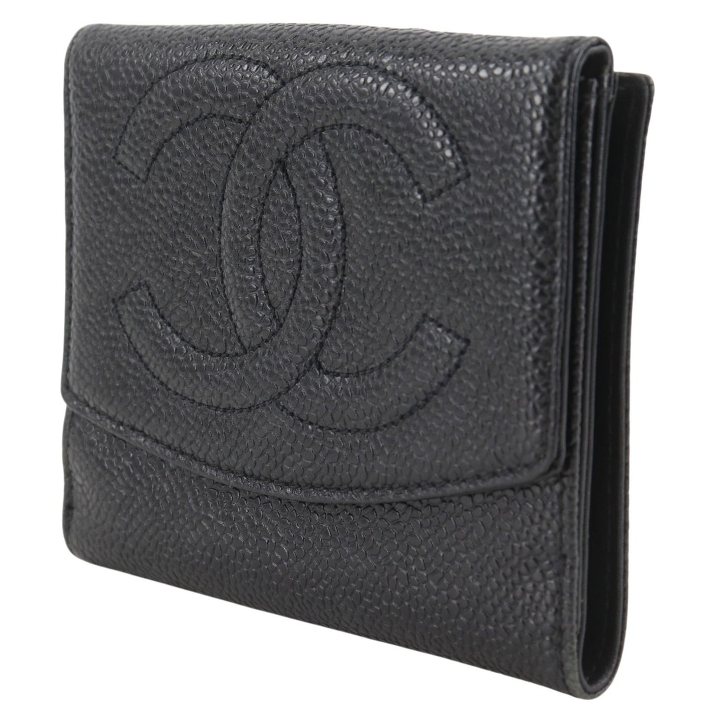 Chanel CC Logo Caviar Leather Black Bifold Wallet — view 2