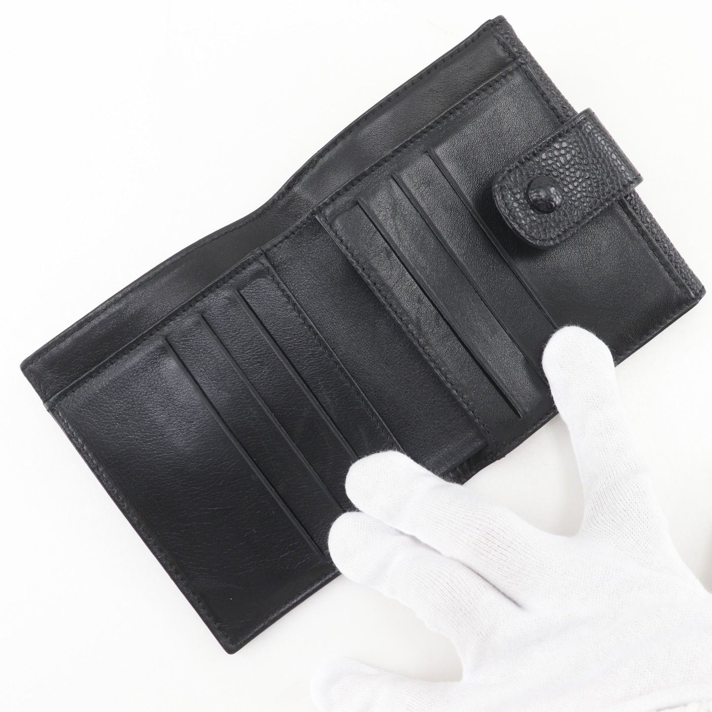 Chanel CC Logo Caviar Leather Black Bifold Wallet — view 5