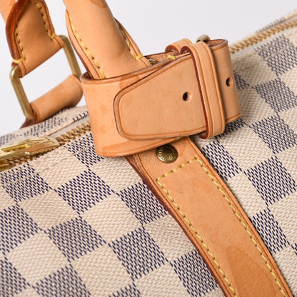 Louis Vuitton Keepall 50 Boston Bag Damier Azur Canvas Vachetta Leather White — view 6