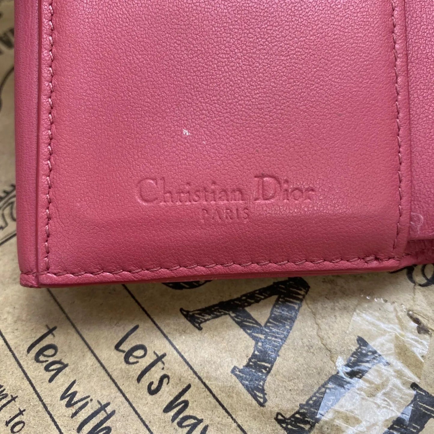 Dior Trifold Wallet Cannage Pink Coin Card Billfold Compact — view 5