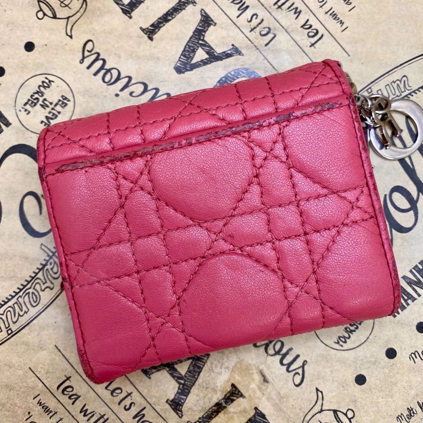 Dior Trifold Wallet Cannage Pink Coin Card Billfold Compact — view 4