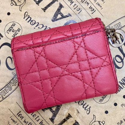 Dior Trifold Wallet Cannage Pink Coin Card Billfold Compact — view 4