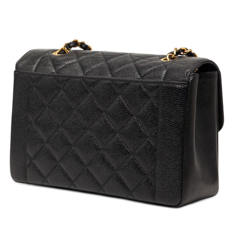 Chanel CC Logo Quilted 25 Diana Chain Shoulder Bag Black Caviar Leather — view 2
