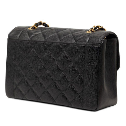 Chanel CC Logo Quilted 25 Diana Chain Shoulder Bag Black Caviar Leather — view 2