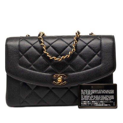 Chanel CC Logo Quilted 25 Diana Chain Shoulder Bag Black Caviar Leather — view 7