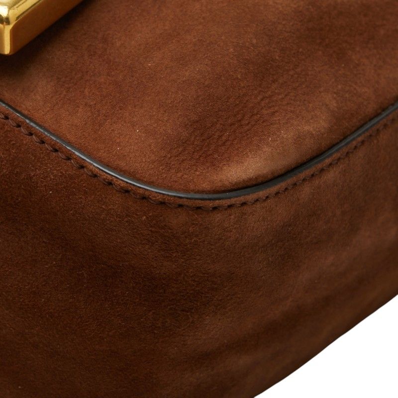Fendi Double Chain Shoulder Bag 2-Way Brown Multi Suede Satin — view 8