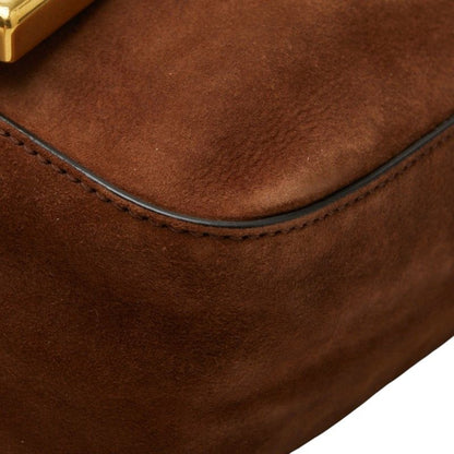 Fendi Double Chain Shoulder Bag 2-Way Brown Multi Suede Satin — view 8