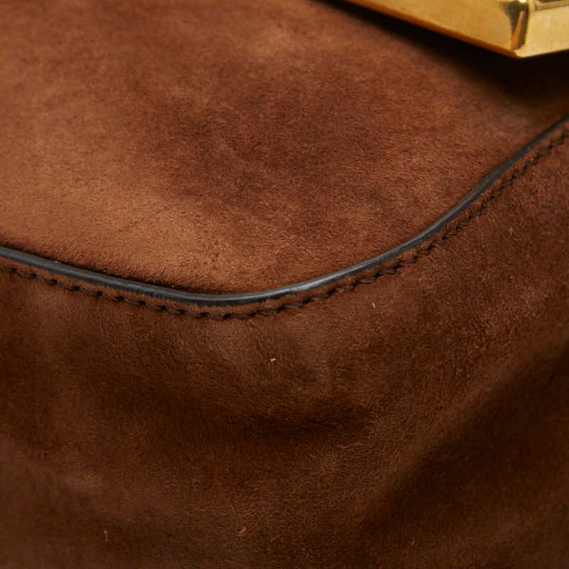 Fendi Double Chain Shoulder Bag 2-Way Brown Multi Suede Satin — view 7