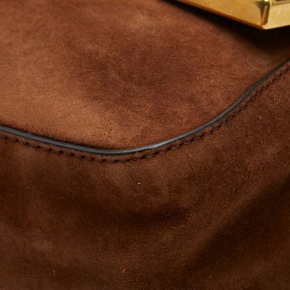 Fendi Double Chain Shoulder Bag 2-Way Brown Multi Suede Satin — view 7