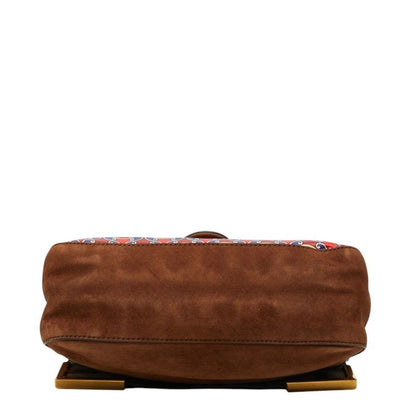 Fendi Double Chain Shoulder Bag 2-Way Brown Multi Suede Satin — view 3