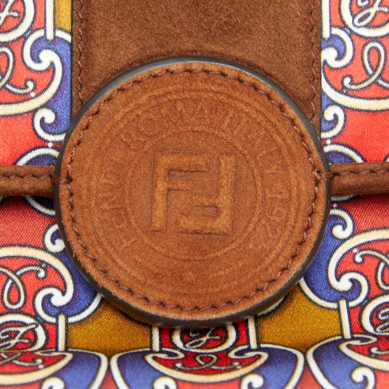Fendi Double Chain Shoulder Bag 2-Way Brown Multi Suede Satin — view 9