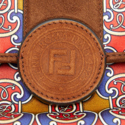 Fendi Double Chain Shoulder Bag 2-Way Brown Multi Suede Satin — view 9