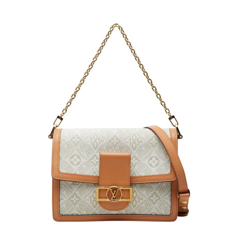 Louis Vuitton Since Dauphine MM Chain 2-Way Shoulder Bag White Beige Canvas
