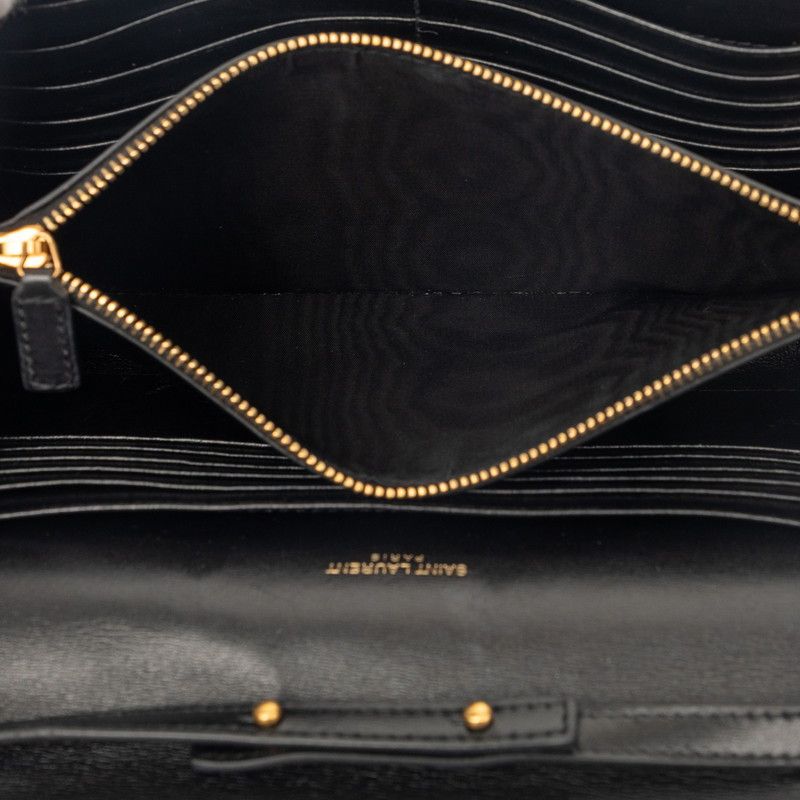 Saint Laurent YSL Logo Chain Wallet Shoulder Back Black Leather — view 4