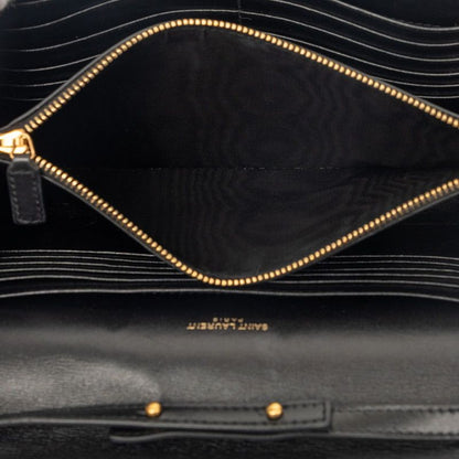Saint Laurent YSL Logo Chain Wallet Shoulder Back Black Leather — view 4