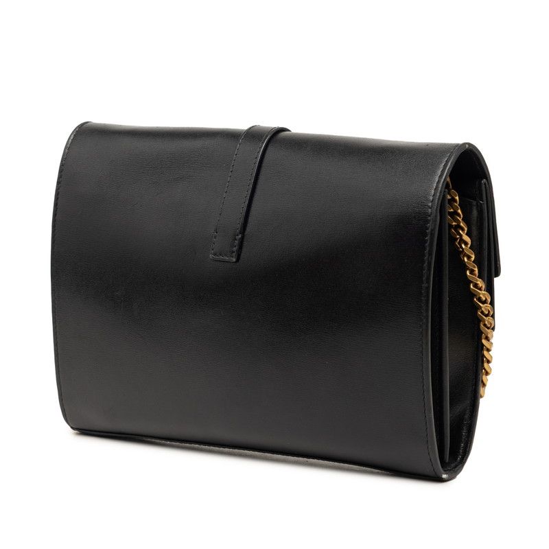 Saint Laurent YSL Logo Chain Wallet Shoulder Back Black Leather — view 2