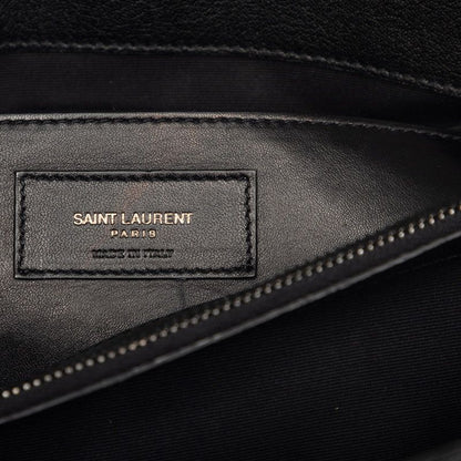 Saint Laurent YSL Logo Stitch Top Handle Shoulder Bag 2-Way Black Leather — view 5