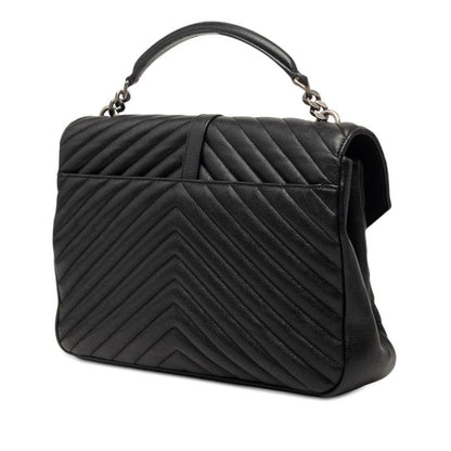 Saint Laurent YSL Logo Stitch Top Handle Shoulder Bag 2-Way Black Leather — view 2