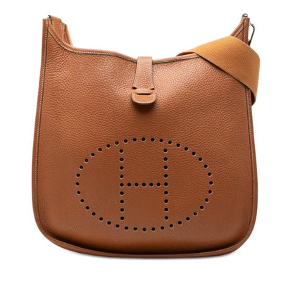 Hermes Evelyne 2 GM Crossbody Shoulder Bag Gold Brown Taurillon Clemence